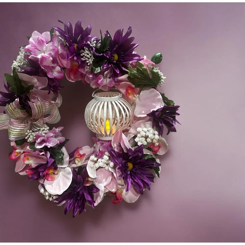 Grapevine Wreath; Spring & Summer Purple and pink; Floral Door Decor